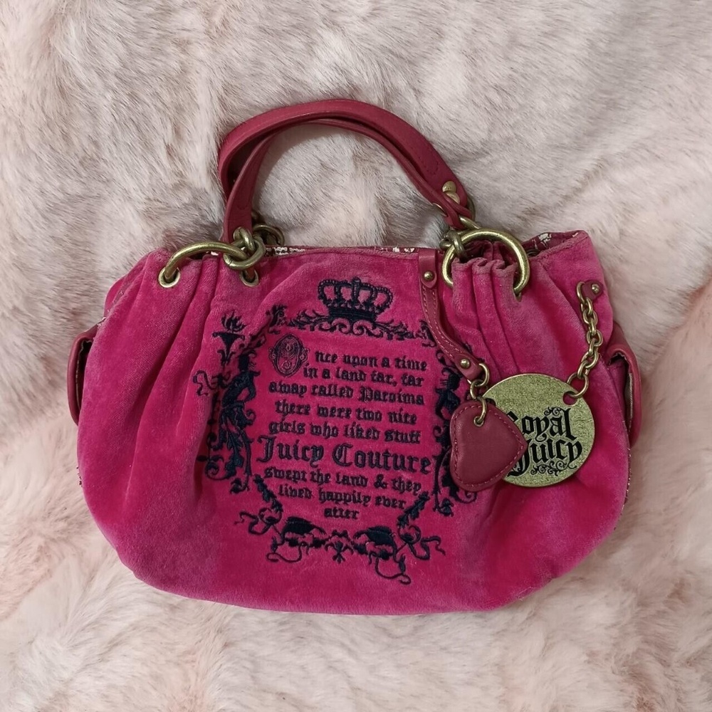 Vintage Juicy Couture Hot Pink Bag Purse Once Upon A Time Velour Tote Charm Y2k